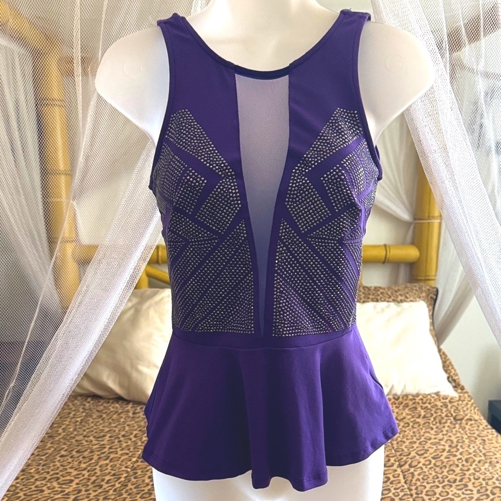 Bebe Purple Geometric Studded Peplum Top